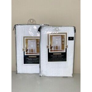 NWT White Sheer Panel Curtain 84" Caprice One Rod Pocket Window Treatment Set 2